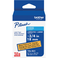 TZe-B41 Laminated Tape for TZe-Compatible P-Touch Label Makers, Black on Fluorescent Orange, 0.7" Width Ontario Packaging