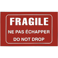 "Fragile" Bilingual Special Handling Labels, 5" L x 3" W, White on Red Ontario Packaging