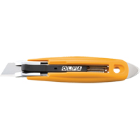 Self-Retracting Safety Knife with Tape Slitter, 17.5 mm, Carbon Steel, Plastic Handle Ontario Packaging