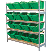Wide Span Shelving with Jumbo Plastic Bins, Steel, Boltless, 800 lbs. Capacity, 66" W x 72" H x 18" D Ontario Packaging