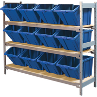 Wide Span Shelving with Jumbo Plastic Bins, Steel, Boltless, 800 lbs. Capacity, 66" W x 60" H x 18" D RL985 | Ontario Packaging