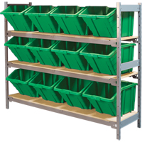 Wide Span Shelving with Jumbo Plastic Bins, Steel, Boltless, 800 lbs. Capacity, 66" W x 60" H x 18" D RL986 | Ontario Packaging