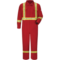 Flame-Resistant Deluxe Coveralls with Reflective Trim, Size 38, Red, 5.6 cal/cm² Ontario Packaging
