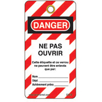 Lockout Tags, Plastic, 3" W x 5-3/4" H, French SE340 | Ontario Packaging