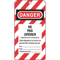 Lockout Tags, Plastic, 3" W x 5-3/4" H, French SE342 | Ontario Packaging