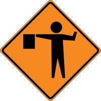 Tilt-Adjust™ Flagman Ahead Roll-Up Construction Sign, 36" x 36", Vinyl, Pictogram SEE384 | Ontario Packaging