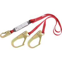 PRO Shock Absorbing Lanyards, 6', Rebar Hook Center, Snap Hook Leg Ends, Polyester Ontario Packaging
