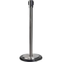 Free-Standing Crowd Control Barrier Receiver Post With Wheels, 35" High, Stainless Ontario Packaging