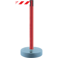 Outdoor TensaBarrier&reg; Barrier Post, Plastic, 37" H, White/Red Tape, 13' Tape Length Ontario Packaging