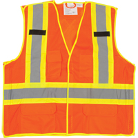 Veste de sécurité détachable en cinq points de première qualité, Orange haute visibilité, Grand/T-Grand, Polyester, CSA Z96 classe 2 - niveau 2 SFQ532 | Ontario Packaging