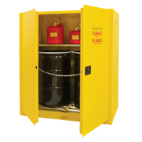 Vertical Drum Storage Cabinet, 110 US gal. Cap., 2 Drums, Yellow SGC540 | Ontario Packaging