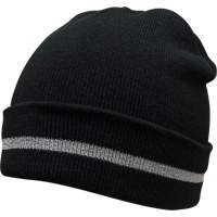 Knit Hat with Silver Reflective Stripe, One Size, Black SGJ105 | Ontario Packaging