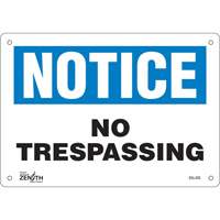 Enseigne No Trespassing, 7" x 10", Plastique, Anglais Ontario Packaging