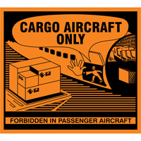 "Cargo Aircraft Only" Handling Labels, 4-3/4" L x 4-1/4" W, Orange Ontario Packaging