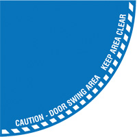 "Caution" Quarter Circle Swing Door Floor Sign, Adhesive, English with Pictogram SGY045 | Ontario Packaging
