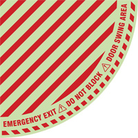 "Emergency Exit" Quarter Circle Swing Door Floor Sign, Adhesive, English with Pictogram Ontario Packaging