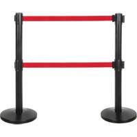Dual Belt Crowd Control Barrier, Steel, 35" H, Red Tape, 7' Tape Length Ontario Packaging