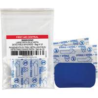 Blue Adhesive Bandages, Rectangular/Square, 3", Fabric Metal Detectable, Non-Sterile SHG048 | Ontario Packaging