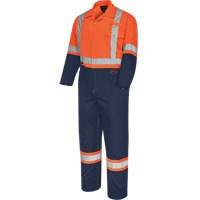 Tall 2-Tone Safety Coveralls with Zipper Closure, 40, High Visibility Orange/Navy Blue, CSA Z96 Class 3 - Level 2 SHH891 | Ontario Packaging