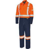 FR-Tech<sup>®</sup> 2-Tone Safety Coverall, Size 40, Navy Blue/Orange, 10 cal/cm² SHI224 | Ontario Packaging