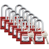 Velocity Lockout Padlocks, Red, Keyed Different, Nylon, 1-1/2" Width Ontario Packaging
