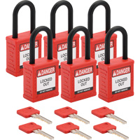 Velocity Lockout Padlocks, Red, Keyed Alike, Nylon, 1-1/2" Width Ontario Packaging