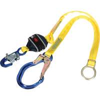 Tie-Back Web Shock-Absorbing Lanyard, 6', Rebar Hook Center, Snap Hook Leg Ends, Polyester Ontario Packaging