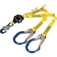 Twin-Leg Stretch Web Shock-Absorbing Lanyard, 4', Rebar Hook Center, Snap Hook Leg Ends Ontario Packaging