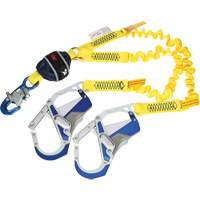 Twin-Leg Stretch Web Shock-Absorbing Lanyard, 6', Rebar Hook Center, Snap Hook Leg Ends Ontario Packaging