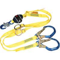 Twin-Leg Tie-Back Web Shock-Absorbing Lanyard, 6', Rebar Hook Center, Snap Hook Leg Ends, Polyester Ontario Packaging
