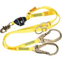 Twin-Leg Tie-Back Web Shock-Absorbing Lanyard, 6', Rebar Hook Center, Snap Hook Leg Ends, Polyester Ontario Packaging