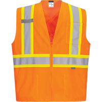 Contrast-Striped Safety Vest, High Visibility Orange, Small, Polyester Ontario Packaging