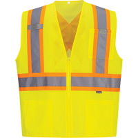 Contrast-Striped Safety Vest, High Visibility Lime-Yellow, Small, Polyester Ontario Packaging