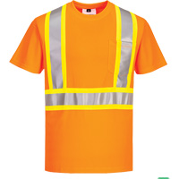 Contrast-Striped Safety T-Shirt, Polyester, Small, High Visibility Orange Ontario Packaging