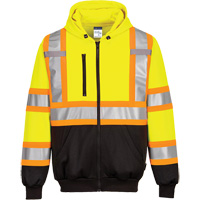 Contrast-Striped Safety Hoodie, Small, Black/High Visibility Lime-Yellow Ontario Packaging
