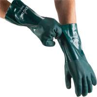 Double Dipped Green Gloves, 14" L, PVC, Cotton Jersey Inner Lining, 70-mil Ontario Packaging