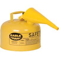 Safety Can for Diesel with Funnel, Type I, Galvanized Steel, 2.5 US gal., Yellow, FM Approved/UL/ULC Listed Ontario Packaging