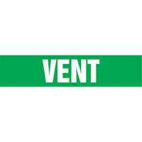 "Vent" Pipe Markers, Self-Adhesive, 4" H x 24" W, White on Green Ontario Packaging