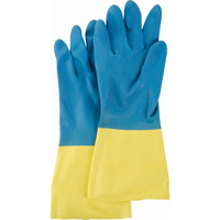 Two Tone NS53 Gloves, Size Medium/8, 13" L, Neoprene/Rubber Latex, Flock-Lined Inner Lining, 28-mil Ontario Packaging