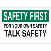 "Talk Safety" Sign, 10" x 14", Aluminum, English Ontario Packaging