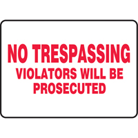 "No Trespassing" Sign, 7" x 10", Vinyl, English SS556 | Ontario Packaging