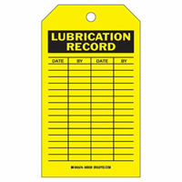 Lubrication Record Tags, Polyester, 4" W x 7" H, English Ontario Packaging
