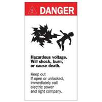 "Danger Hazardous Voltage" Sign, 8" x 4-1/2", Acrylic, English with Pictogram SY227 | Ontario Packaging