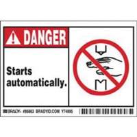 "Danger Starts Automatically" Sign, 3-1/2" x 5", Polyester, English with Pictogram SY370 | Ontario Packaging