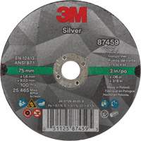 Silver Cut-Off Wheel, 3" x 0.06", 3/8"-24 Arbor, Type 1, Ceramic, 25645 RPM TCT840 | Ontario Packaging