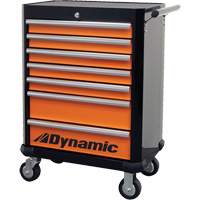 Roller Cabinet, 7 Drawers, 28" W x 18" D x 40" H, Black/Orange TER176 | Ontario Packaging