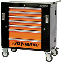 Roller Cabinet, 8 Drawers, 36" W x 18" D x 39-1/4" H, Black/Orange Ontario Packaging