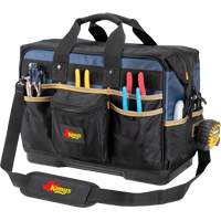 Sac &agrave; outils ferm&eacute; pour entrepreneurs &agrave; base moul&eacute;e, Polyester balistique, 29 pochettes, Noir/Bleu Ontario Packaging