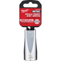 Douille m&eacute;trique avec c&ocirc;t&eacute;s Four Flats, 20 mm, Prise 3/8", 6 pans, Profond Ontario Packaging