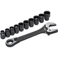 11-Piece Pass-Thru X6 Adjustable Wrench & Spline Socket Set, 13" L, 2-27/50" Max Width, Black Phosphate Ontario Packaging